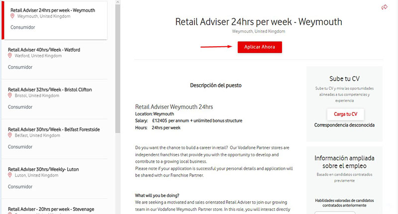 Steps to apply for a job offer at Vodafone (3)